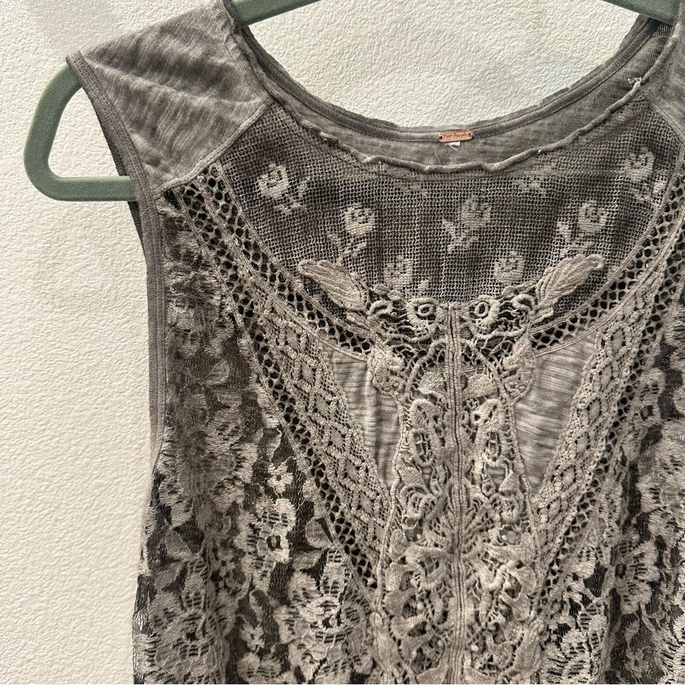 Free People Gray Lace Overlay sleeveless top